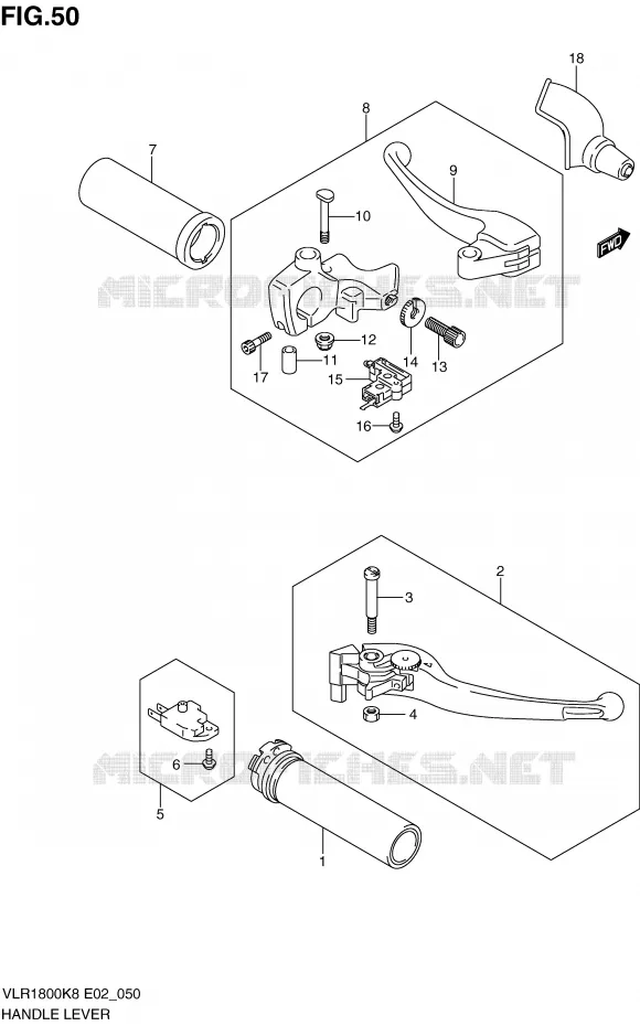 ENSEMBLE LEVIERS - POIGNEES Suzuki MOTO 1800 INTRUDER 2008  VLR1800K8(E2)