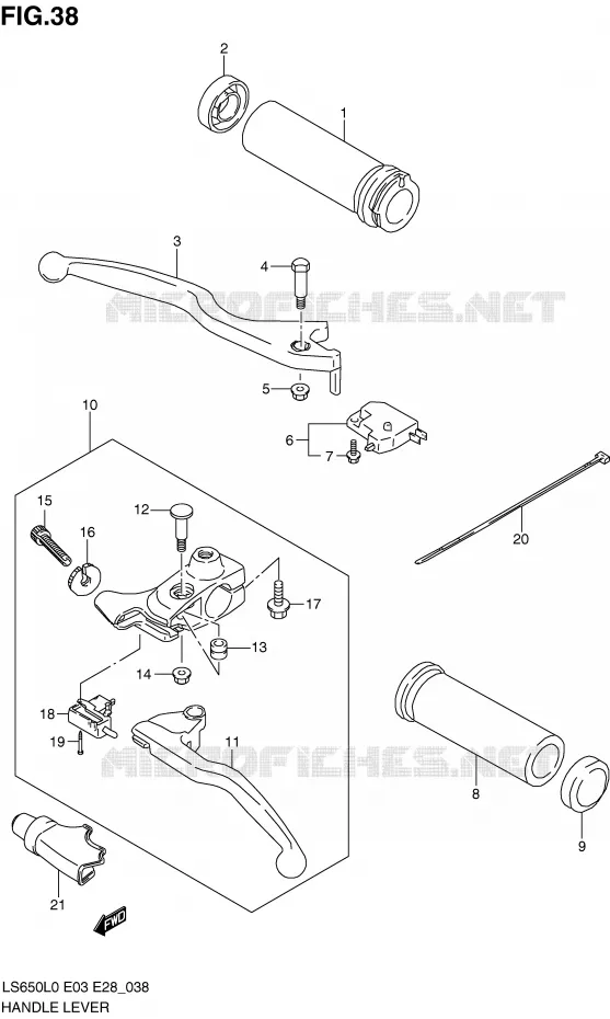 ENSEMBLE LEVIERS - POIGNEES Suzuki MOTO 650 BOULEVARD 2010  LS650L0(E3/E28)