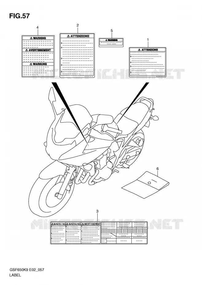 ETIQUETTE (MODEL K9) Suzuki MOTO 650 BANDIT 2010  GSF650UAL0(E2)