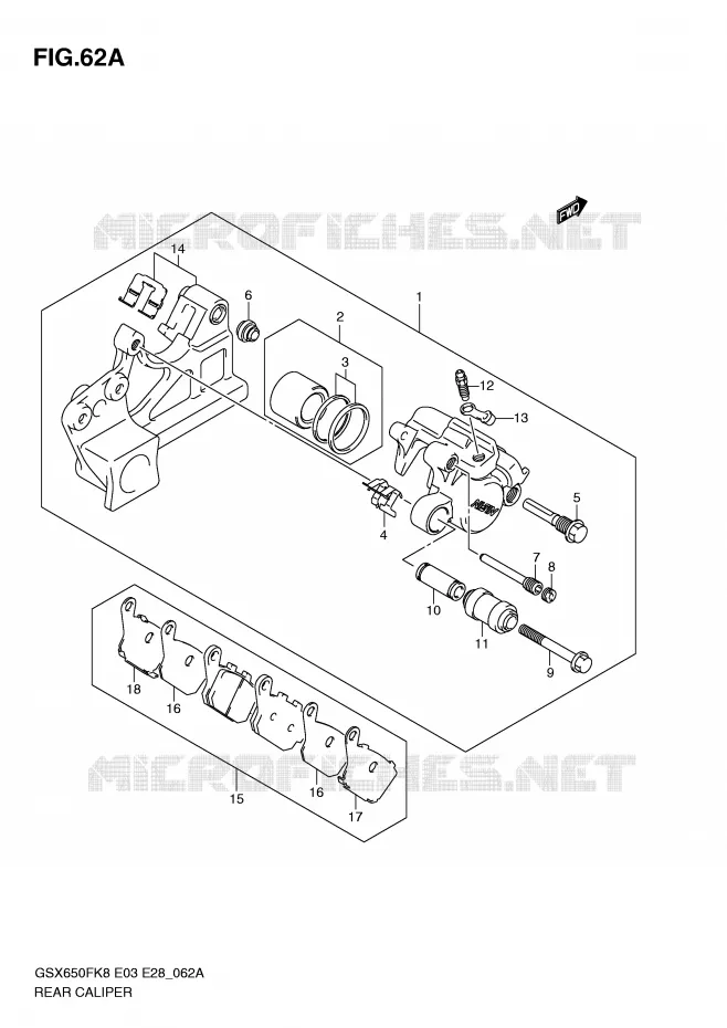 ETRIER DE FREIN ARRIERE (GSX650FAK9/FAL0) Suzuki MOTO 650 GSX-F 2010  GSX650FAL0(E3/E28)