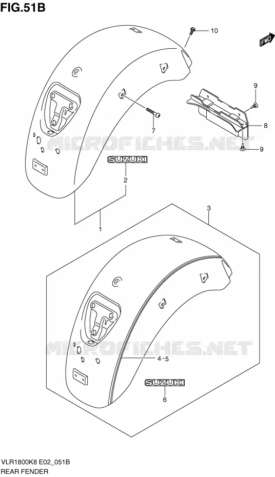 GARDE BOUE ARRIERE (MODEL L0) Suzuki MOTO 1800 BOULEVARD 2008  VLR1800U2K8(E2)