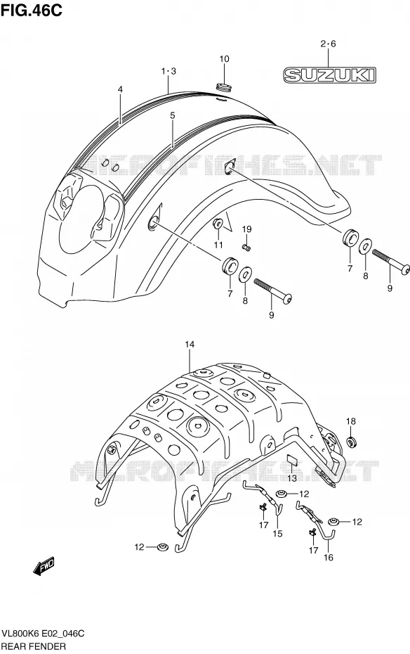 GARDE BOUE ARRIERE (MODEL L0) Suzuki MOTO 800 VOLUSIA 2008  VL800UEK8(E2)