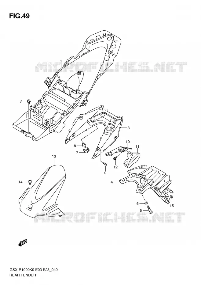 GARDE BOUE ARRIERE Suzuki MOTO 1000 GSX-R 2010  GSX-R1000L0(E3/E28)