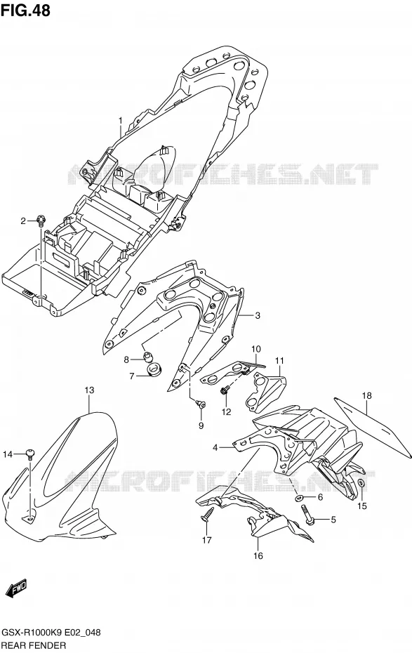 GARDE BOUE ARRIERE Suzuki MOTO 1000 GSX-R 2010  GSX-R1000ZUFL0(E2)