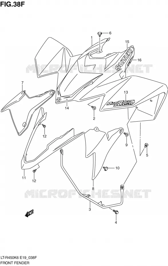 GARDE BOUE AVANT (LT-R450L0) Suzuki QUAD 450 QUADRACER 2008  LT-R450ZK8(E19)