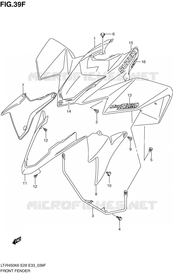 GARDE BOUE AVANT (LT-R450L0) Suzuki QUAD 450 QUADRACER 2009  LT-R450K9(E28/E33)
