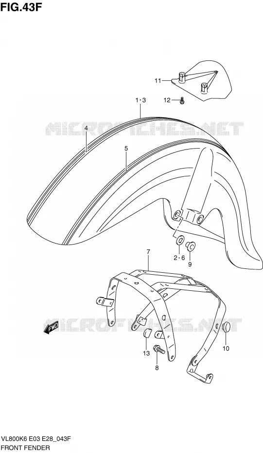 GARDE BOUE AVANT (MODEL L0) Suzuki MOTO 800 VOLUSIA 2010  VL800TL0(E3/E28)
