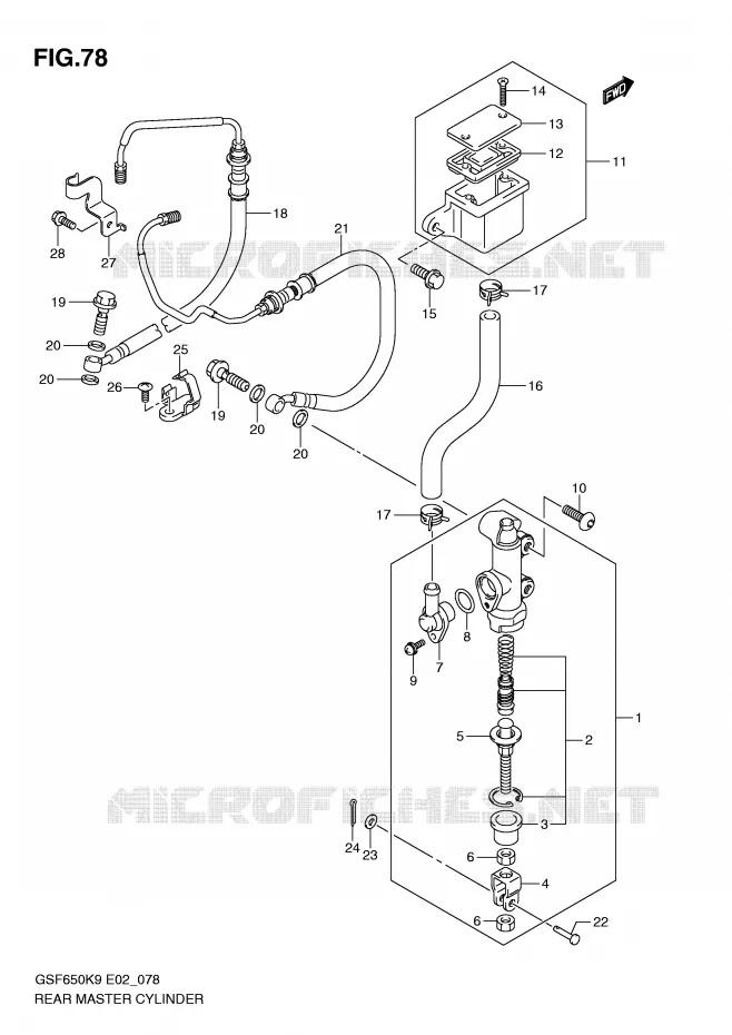 MAITRE CYLINDRE DE FREIN ARRIERE (GSF650AK9/SAK9/UAK9/SUAK9/AL0/SAL0/UAL0/SUAL0) Suzuki MOTO 650 BANDIT 2009  GSF650SUK9(E2)