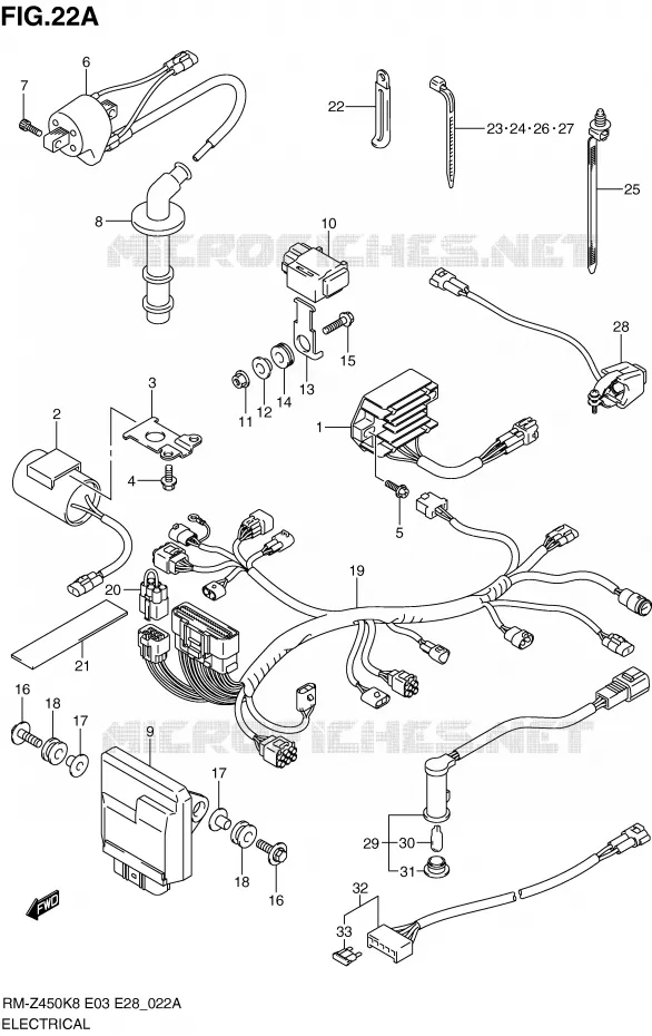 PARTIE ELECTRIQUE (RM-Z450L0) Suzuki MOTO 450 RM-Z 2008  RM-Z450K8(E3/E28)