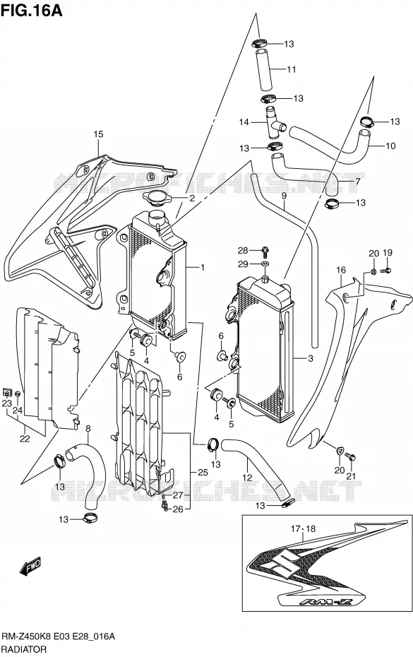 RADIATEUR (RM-Z450L0) Suzuki MOTO 450 RM-Z 2011  RM-Z450L1(E3/E28)