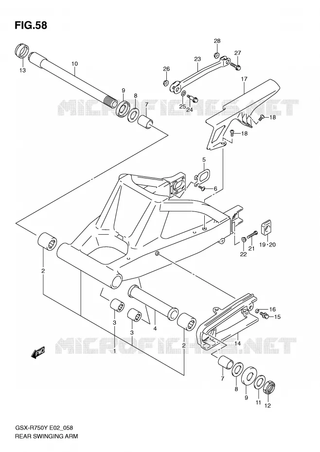 BRAS OSCILLANT ARRIERE (MODELE Y/K1) Suzuki MOTO 750 GSX-R 2001  GSX-R750U1K1(E2)