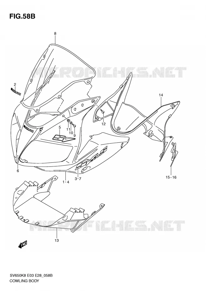 CARENAGES (MODEL L0) Suzuki MOTO 650 SV 2008  SV650K8(E3/E28)