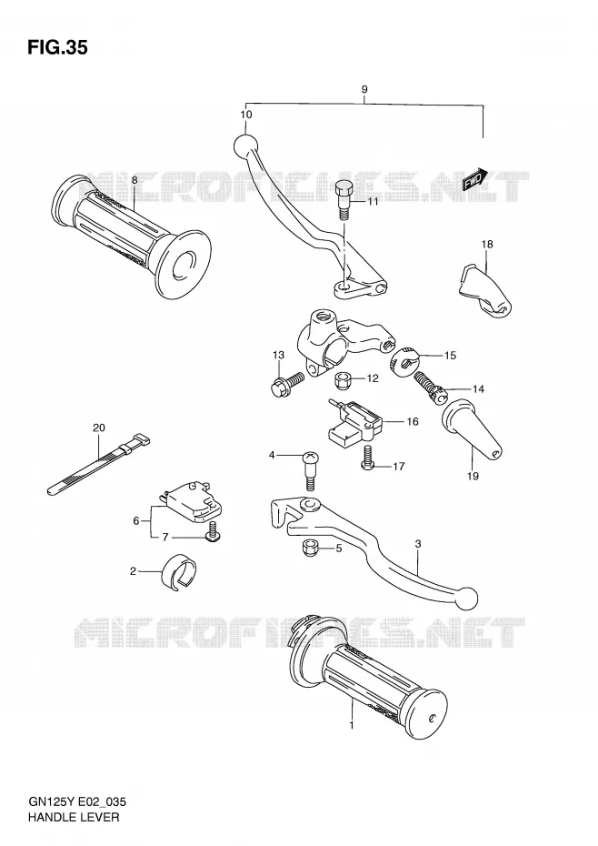 ENSEMBLE LEVIERS - POIGNEES Suzuki MOTO 125 GN 1999  GN125UX(E2)