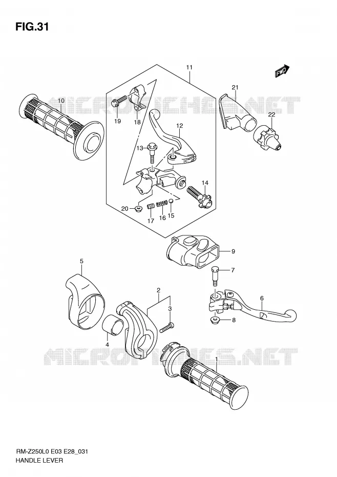 ENSEMBLE LEVIERS - POIGNEES Suzuki MOTO 250 RM-Z 2010  RM-Z250L0(E3/E28)