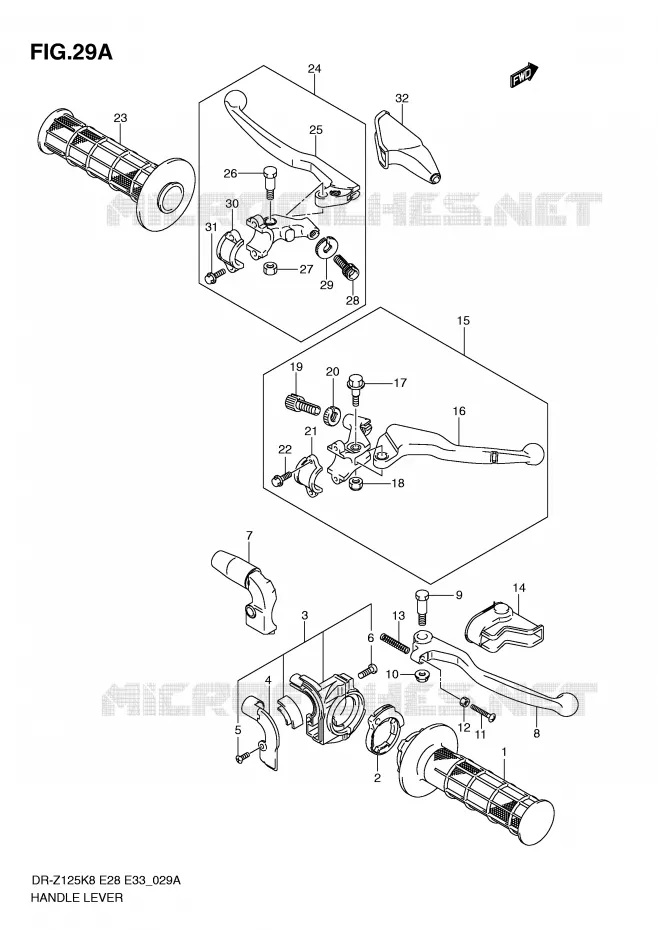 LEVIERS - POIGNEES (MODEL L0) Suzuki MOTO 125 DR-Z 2012  DR-Z125LL0(E28/E33)