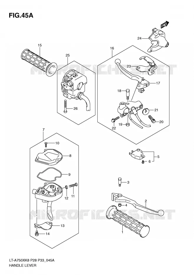 LEVIERS - POIGNEES (MODEL L0) Suzuki QUAD 750 KINGQUAD 2008  LT-A750XZK8(P28/P33)