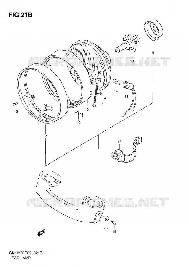 PHARE (MODELE Y/K1 E4,E18,E21,E22) Suzuki MOTO 125 GN 2000  GN125EY(E2)