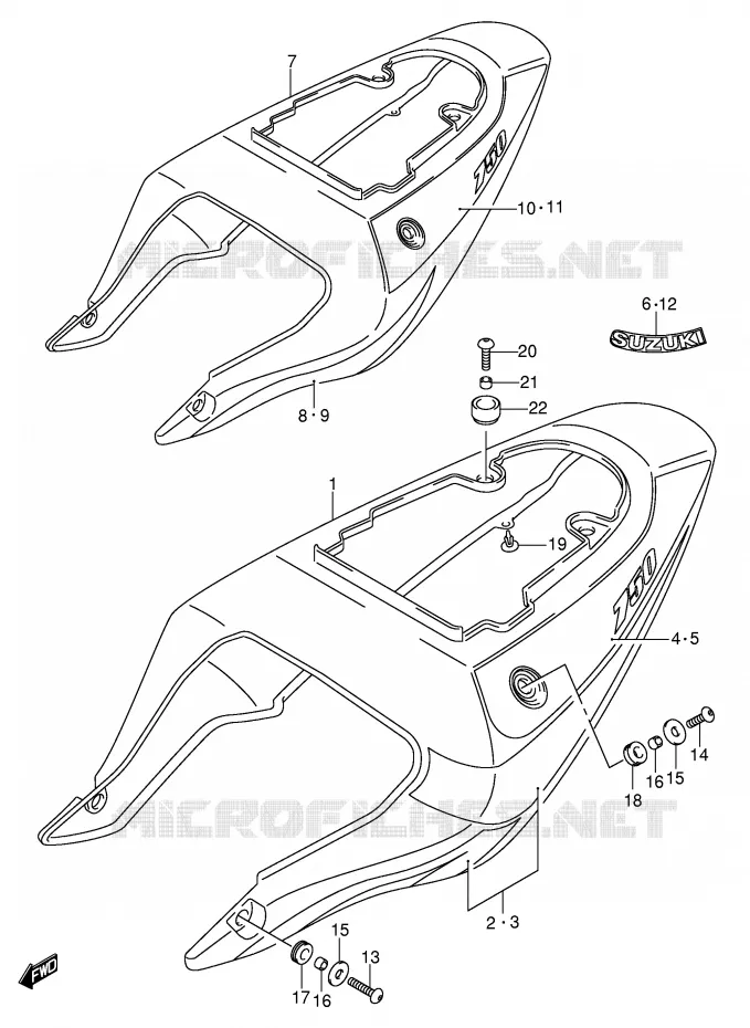 CARENAGES ARRIERE  (MODELE Y) Suzuki MOTO 750 GSX-R 2000  GSX-R750U2Y(E2)