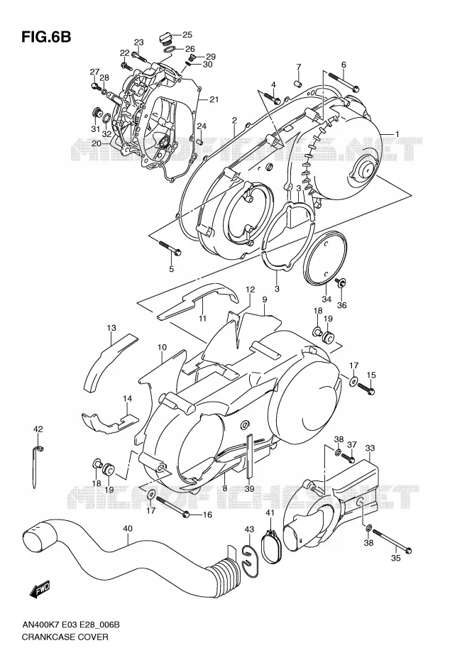 COUVERCLES DE CARTERS (MODEL L0) Suzuki SCOOTER 400 BURGMAN 2009  AN400AK9(E3/E28)