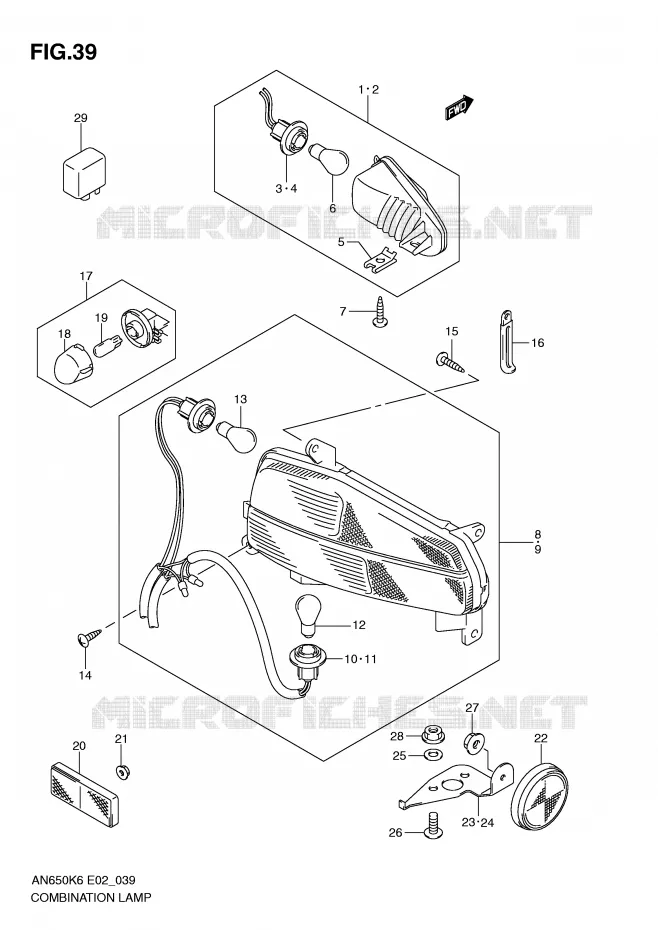 ENSEMBLE FEU ARRIERE - CLIGNOTANTS Suzuki SCOOTER 650 BURGMAN 2006  AN650K6(E2)