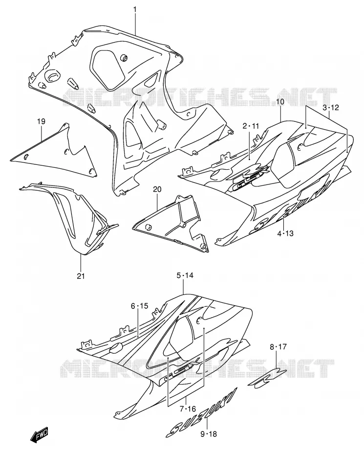 FLANCS DE CARENAGES (MODELE Y) Suzuki MOTO 750 GSX-R 2000  GSX-R750U2Y(E2)