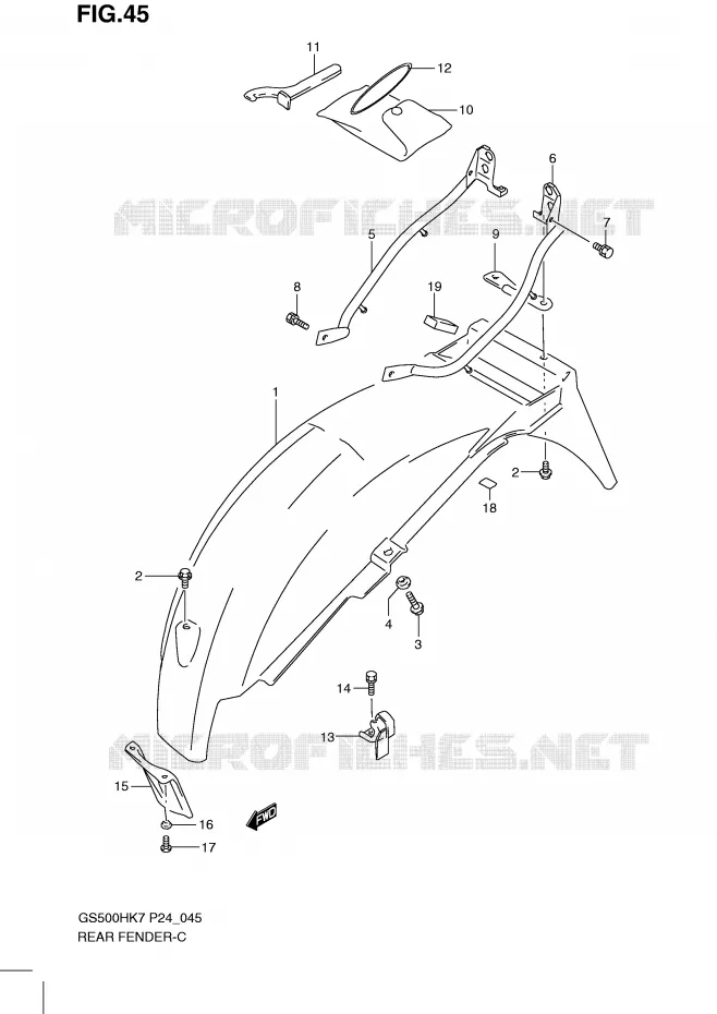 GARDE BOUE ARRIERE Suzuki MOTO 500 GS-F 2008  GS500FHK8(P24)