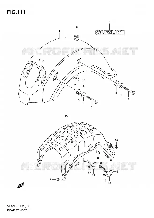 GARDE BOUE ARRIERE (VL800L1 E19) Suzuki MOTO 800 VOLUSIA 2011  VL800L1(E2)