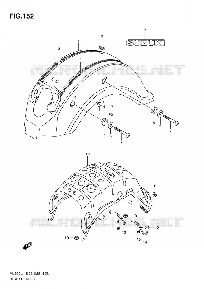 GARDE BOUE ARRIERE (VL800TL1 E28) Suzuki MOTO 800 VOLUSIA 2011  VL800CL1(E3/E28)
