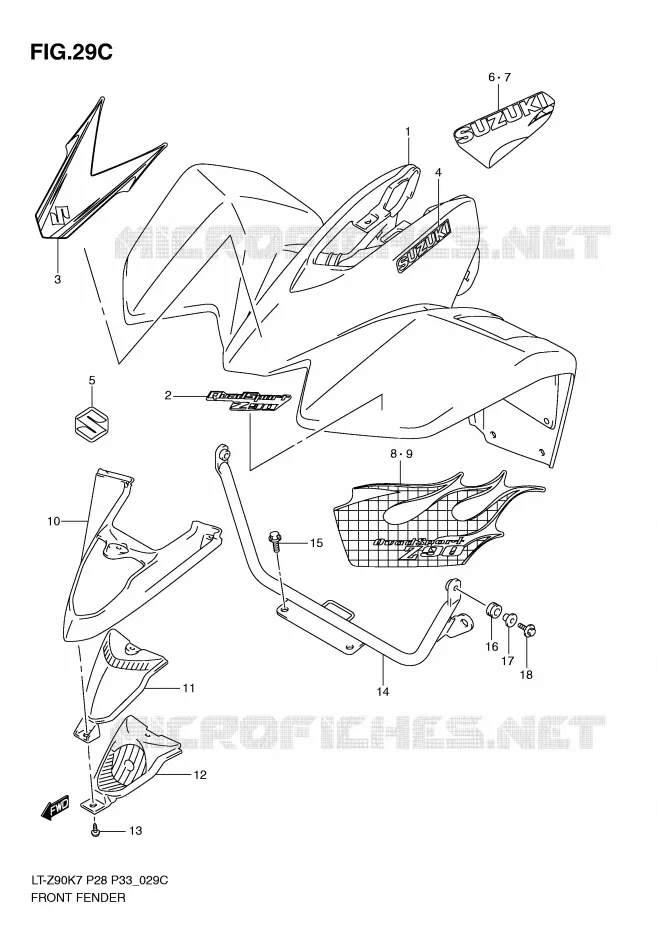 GARDE BOUE AVANT (MODEL L0) Suzuki QUAD 90 QUADSPORT 2007  LT-Z90K7(P28/P33)