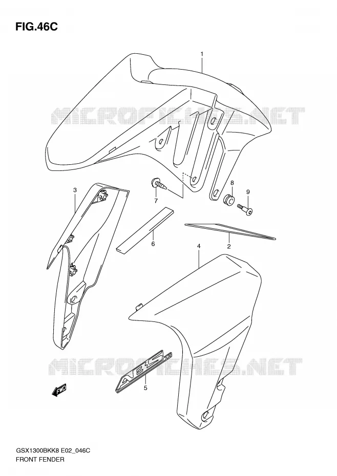 GARDE BOUE AVANT (WITHOUT ABS,MODEL L0) Suzuki MOTO 1300 B-KING 2012  GSX1300BKU2K8(E2)