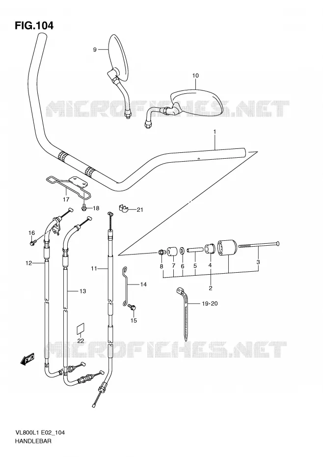 GUIDON (VL800CL1 E19) Suzuki MOTO 800 VOLUSIA 2011  VL800CL1(E2)
