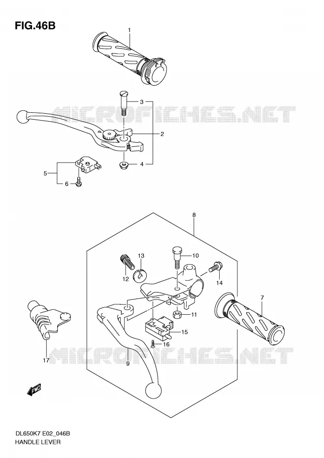 LEVIERS - POIGNEES (MODEL K9 P37/MODEL L0) Suzuki MOTO 650 V-STROM 2008  DL650AK8(E2)