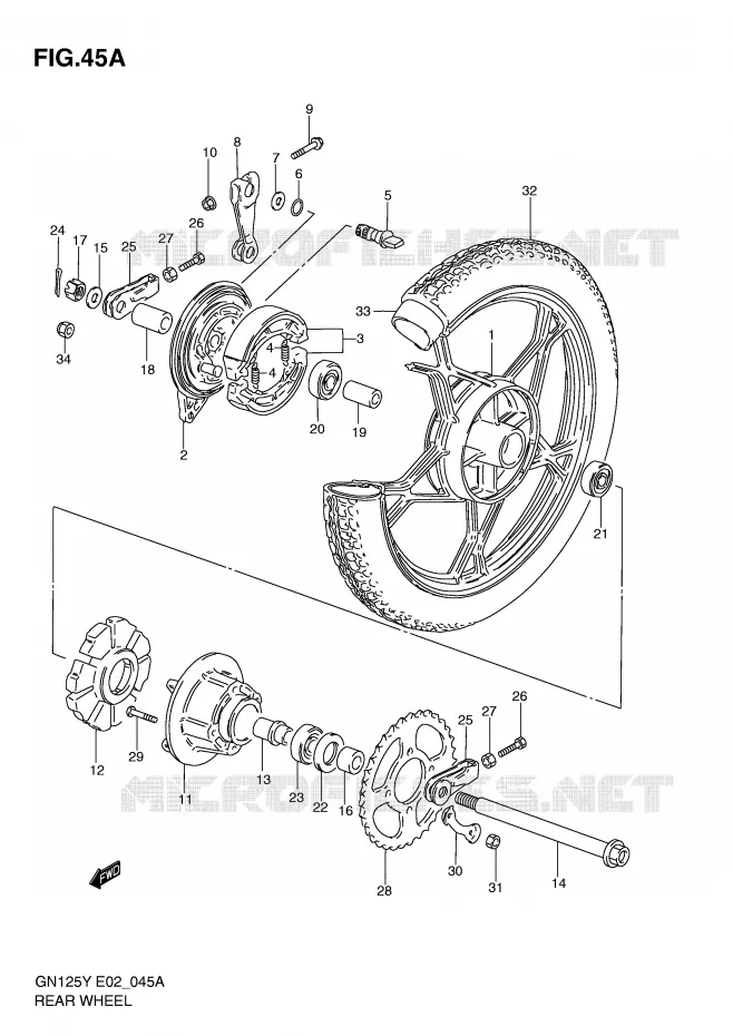 ROUE ARRIERE (GN125EV/EW/EX/EY/EK1) Suzuki MOTO 125 GN 1999  GN125EX(E2)