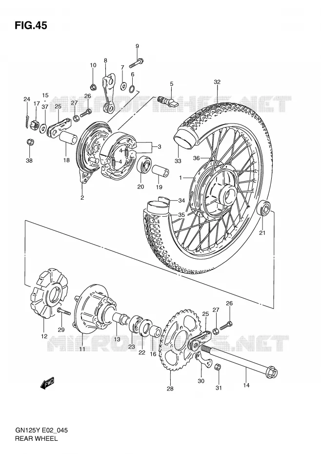ROUE ARRIERE (GN125V/W/X/Y/K1) Suzuki MOTO 125 GN 1999  GN125X(E4)