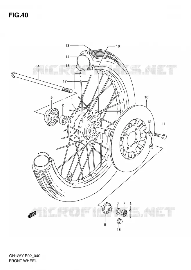 ROUE AVANT (GN125V/W/X/Y/K1) Suzuki MOTO 125 GN 1999  GN125EX(E2)