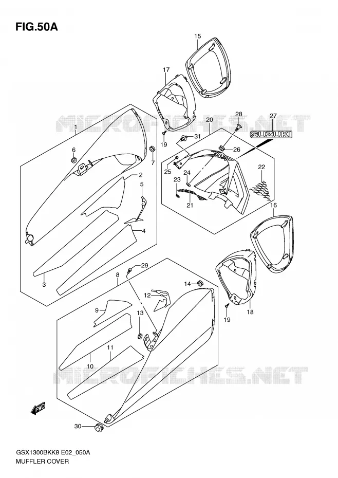 COUVERCLES SILENCIEUX (MODEL L0) Suzuki MOTO 1300 B-KING 2011  GSX1300BKU2K8(E2)