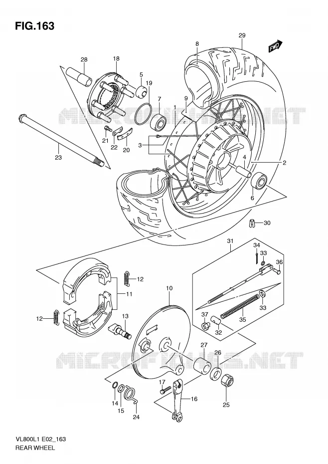 ROUE ARRIERE (VL800L1 E24) Suzuki MOTO 800 VOLUSIA 2011  VL800CL1(E2)