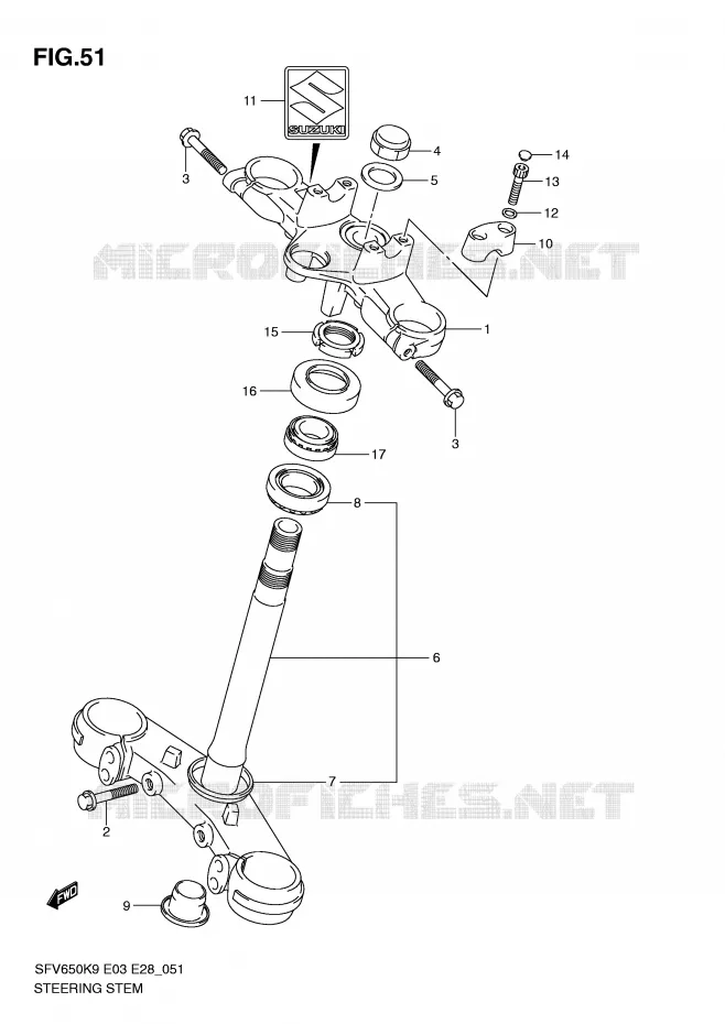 COLONNE DE DIRECTION Suzuki MOTO 650 GLADIUS 2010  SFV650AL0(E3/E28)