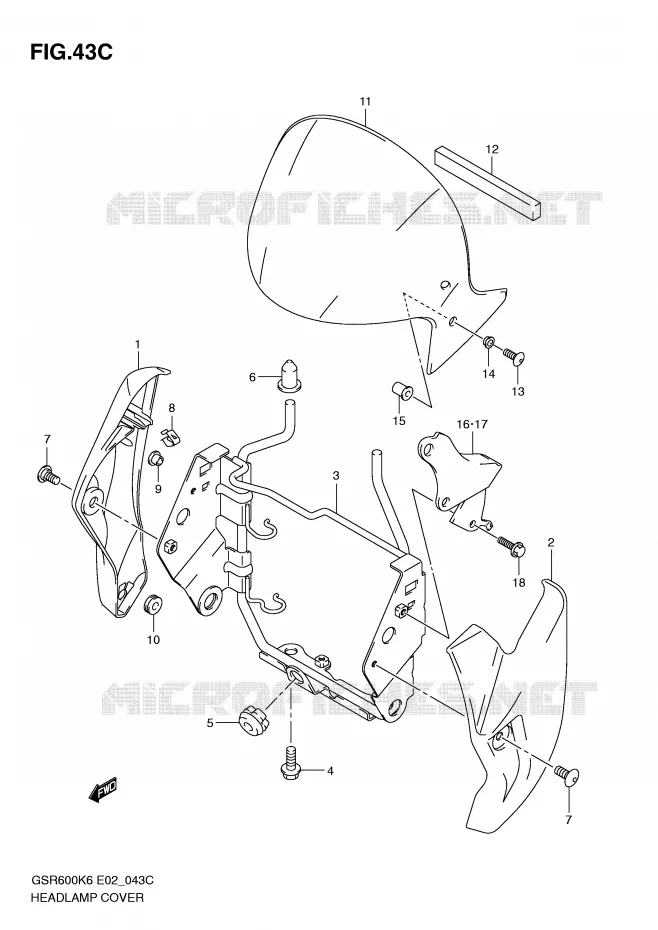 COUVERCLE DE PHARE (MODEL L0) Suzuki MOTO 600 GSR 2010  GSR600UAL0(E2)
