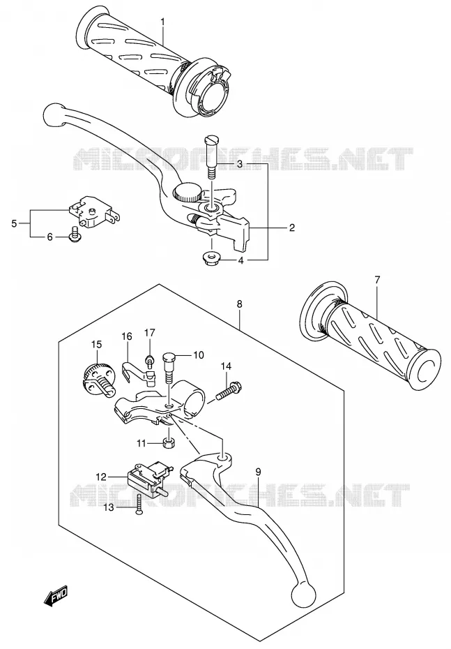 ENSEMBLE LEVIERS - POIGNEES Suzuki MOTO 750 GSX-R 2000  GSX-R750U2Y(E2)