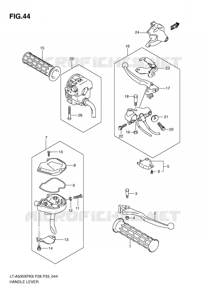 ENSEMBLE LEVIERS - POIGNEES Suzuki QUAD 500 KINGQUAD 2009  LT-A500XPK9(P28/P33)