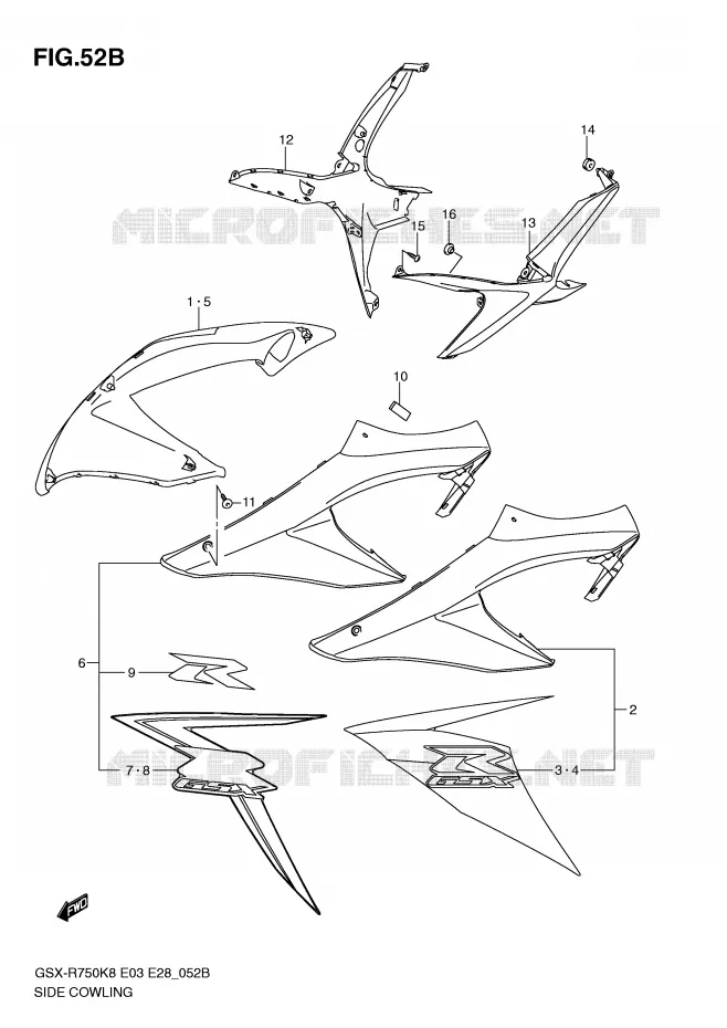 FLANCS DE CARENAGES (MODEL L0) Suzuki MOTO 750 GSX-R 2010  GSX-R750L0(E3/E28)
