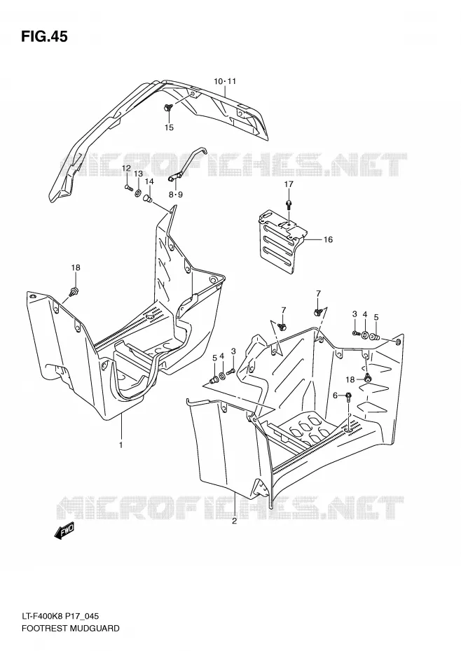 GARDE BOUE - REPOSE PIEDS Suzuki QUAD 400 KINGQUAD 2010  LT-F400L0(P17)