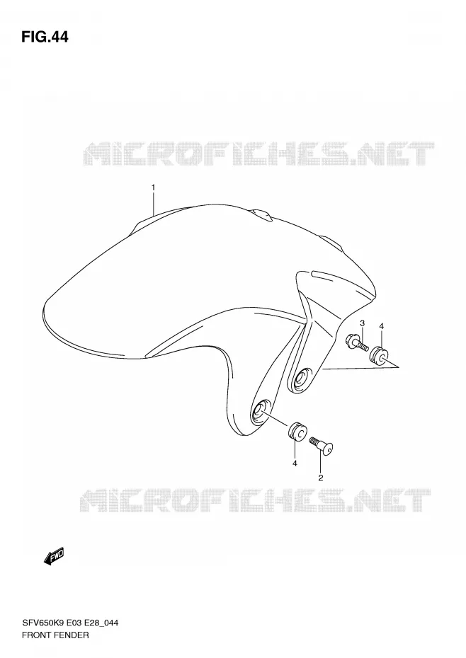 GARDE BOUE AVANT (MODEL K9) Suzuki MOTO 650 GLADIUS 2009  SFV650K9(E3/E28)