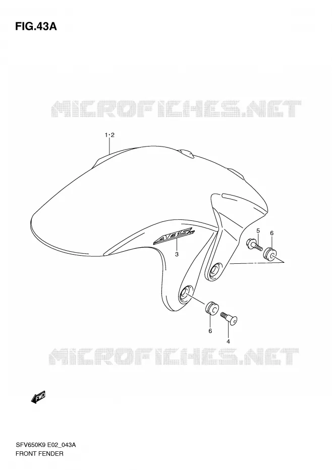 GARDE BOUE AVANT (MODEL L0) Suzuki MOTO 650 GLADIUS 2009  SFV650UK9(E2)