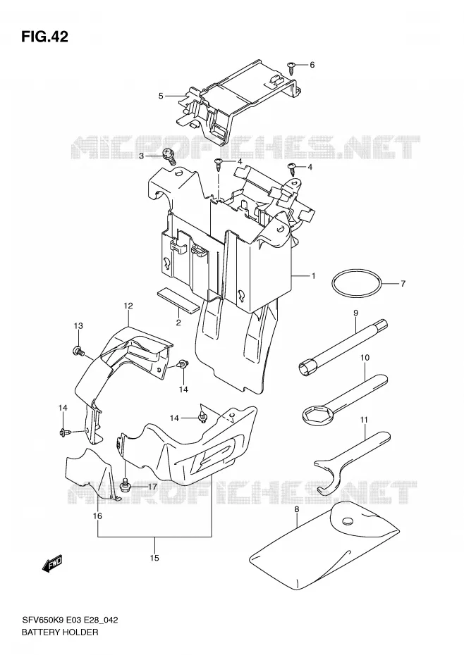 SUPPORT BATTERIE Suzuki MOTO 650 GLADIUS 2010  SFV650AL0(E3/E28)