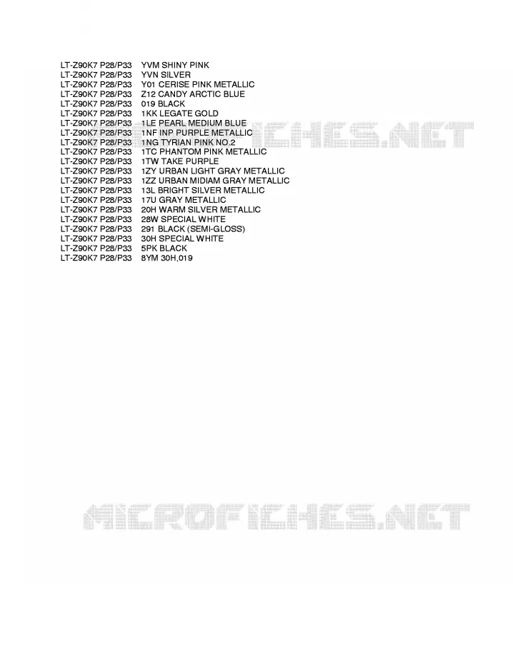 * CHARTE COULEUR * Suzuki QUAD 90 QUADSPORT 2010  LT-Z90L0(P28/P33)