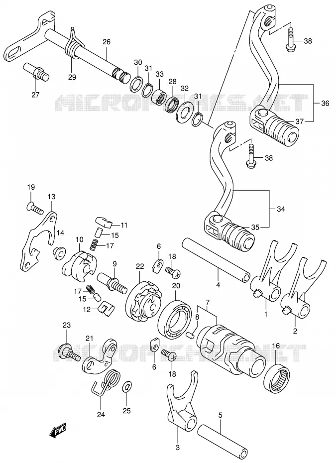 ENSEMBLE DE SELECTION DE VITESSES Suzuki MOTO 400 DR-Z 2002  DR-Z400K2(E3/E28)