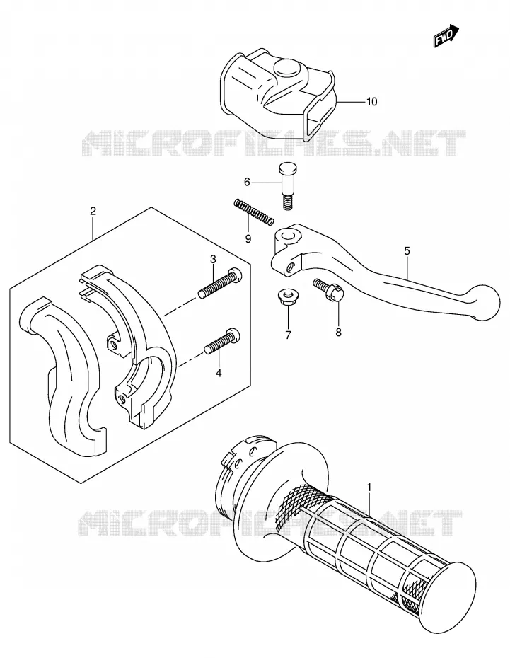 ENSEMBLE LEVIER - POIGNEE DROITE Suzuki MOTO 400 DR-Z 2001  DR-Z400K1(E3/E28)