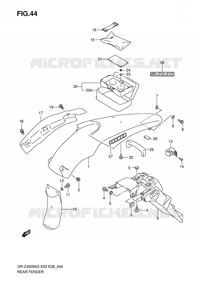 GARDE BOUE ARRIERE Suzuki MOTO 400 DR-Z 2006  DR-Z400SK6(E3/E28)